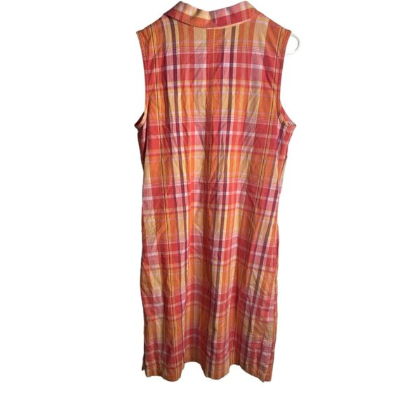 Talbots Dress Women’s 8 Pink Plaid Sleeveless Popover Sheath Button Front - Picture 2 of 6